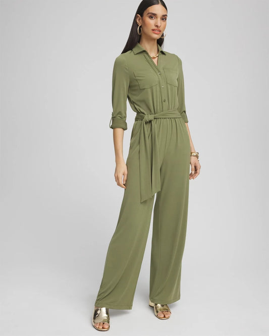 Chico's New - Belted Jersey Maxi Jumpsuit Rustic Olive