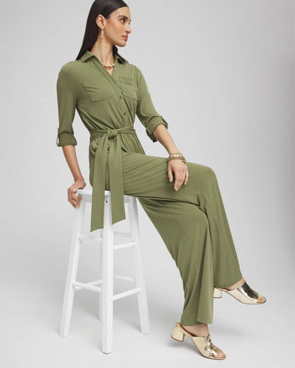 Chico's New - Belted Jersey Maxi Jumpsuit Rustic Olive