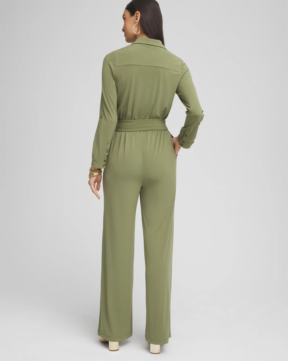 Chico's New - Belted Jersey Maxi Jumpsuit Rustic Olive