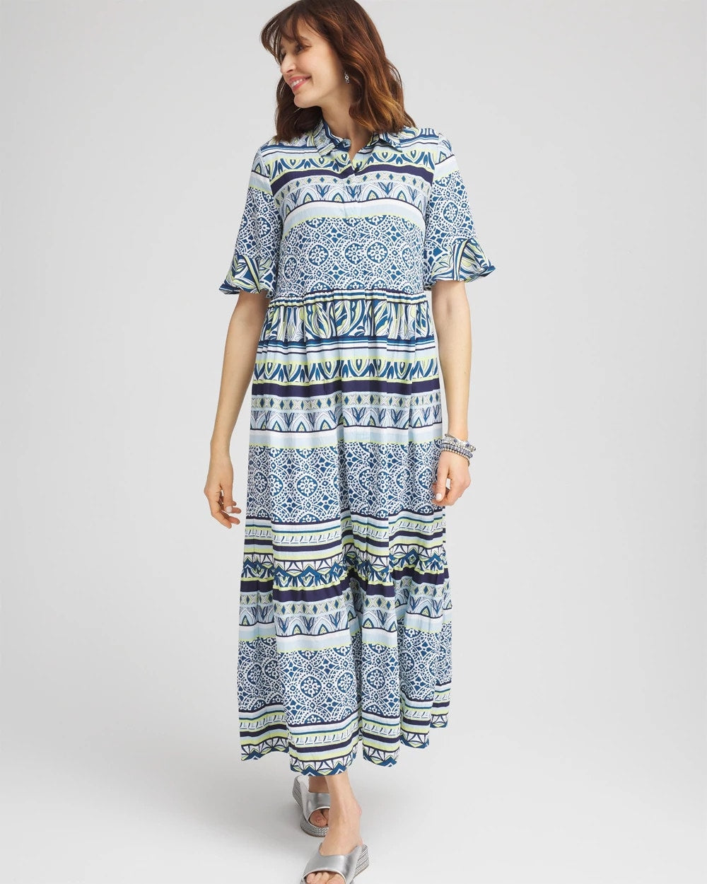 Chico's Great Value - Flutter-Sleeved Maxi Dress Seaport Blue