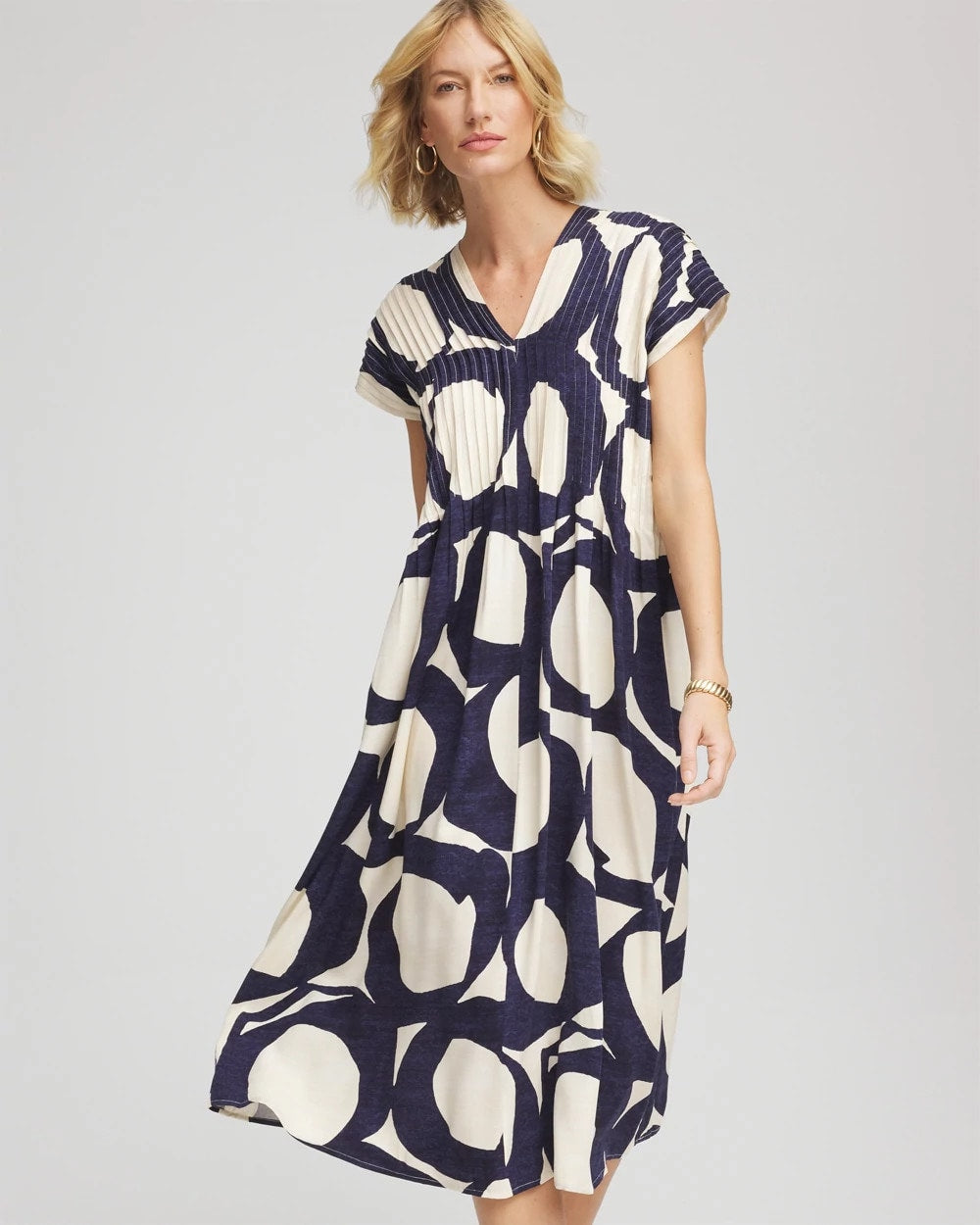 Chico's Discount - Printed Silk-Twill Popover Midi Dress Passport Blue