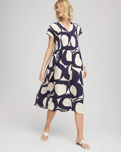 Chico's Discount - Printed Silk-Twill Popover Midi Dress Passport Blue