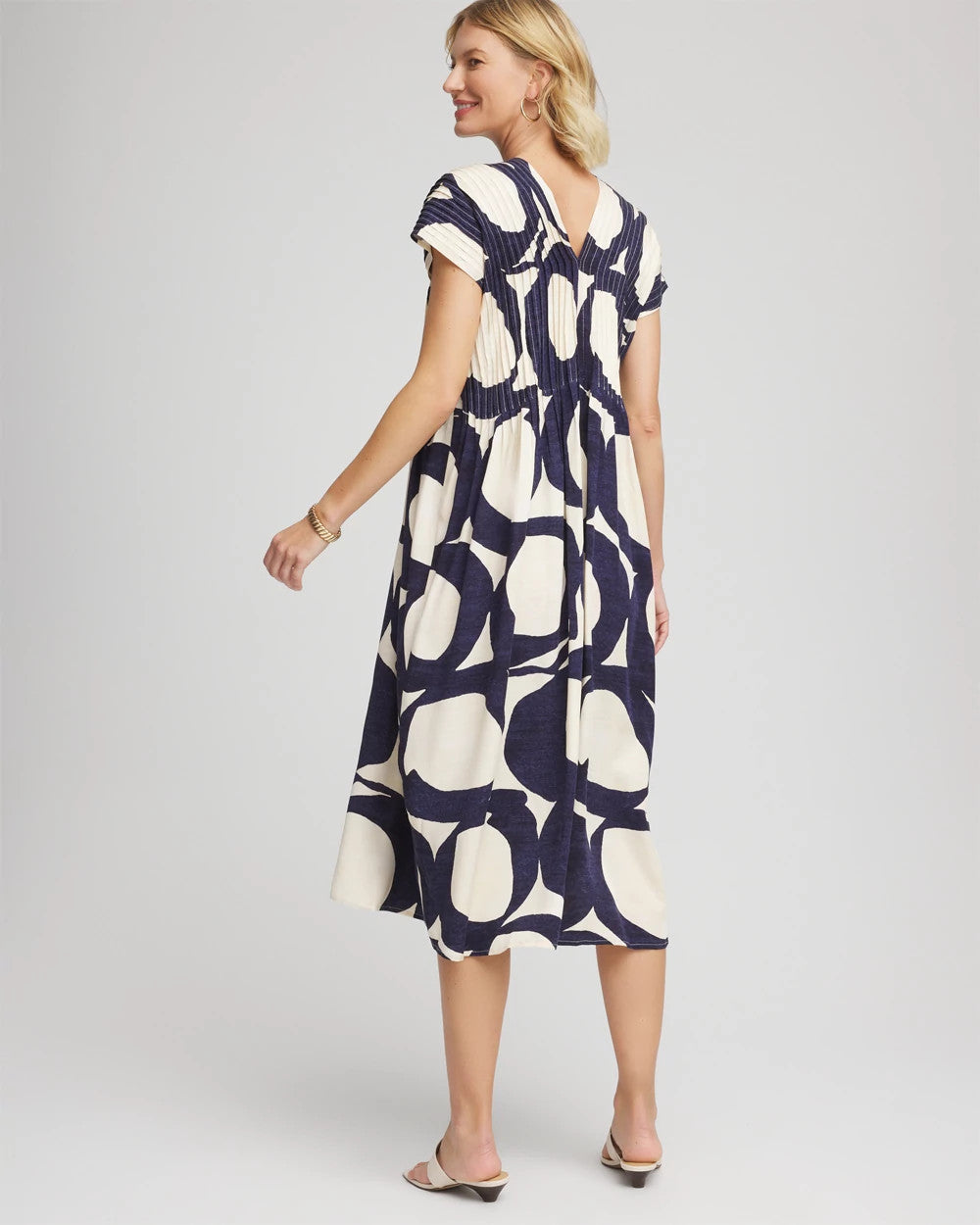 Chico's Discount - Printed Silk-Twill Popover Midi Dress Passport Blue