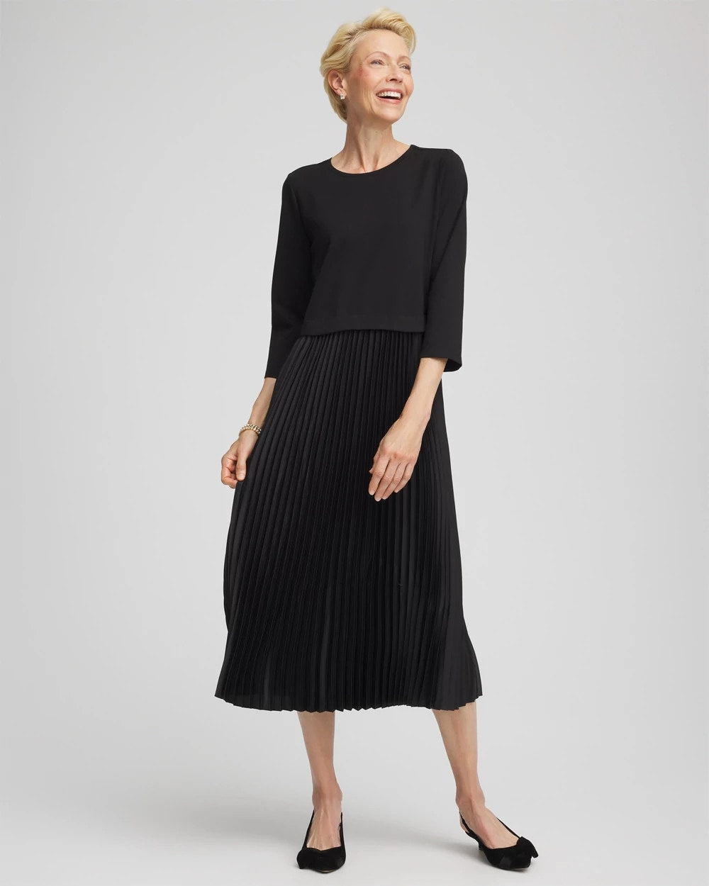 Chico's Customer Favorite - Satin-Knit Pleated Maxi Dress Black
