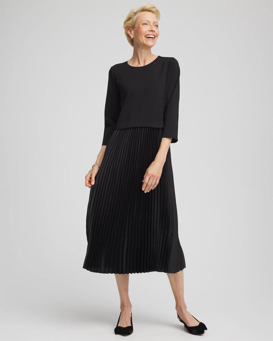 Chico's Customer Favorite - Satin-Knit Pleated Maxi Dress Black