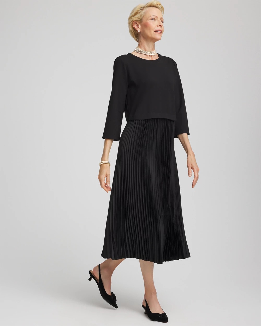 Chico's Customer Favorite - Satin-Knit Pleated Maxi Dress Black