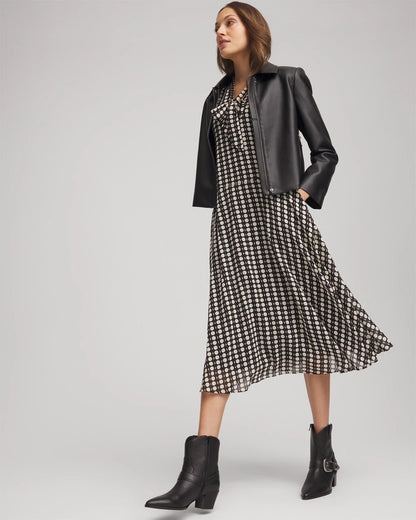 Chico's Exclusive - Chiffon Clip-Dot Tie-Neck Dress Black