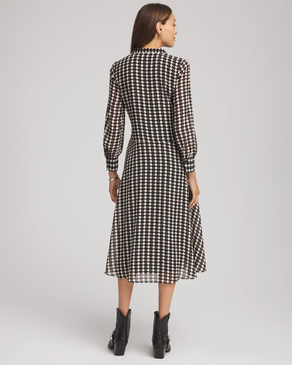 Chico's Exclusive - Chiffon Clip-Dot Tie-Neck Dress Black