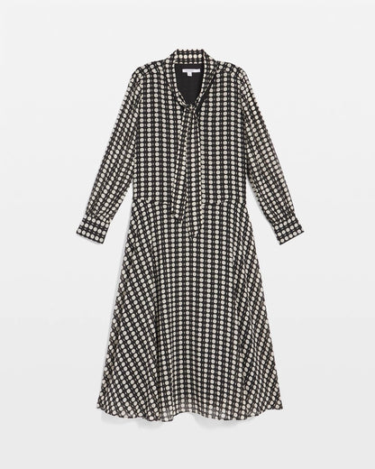 Chico's Exclusive - Chiffon Clip-Dot Tie-Neck Dress Black