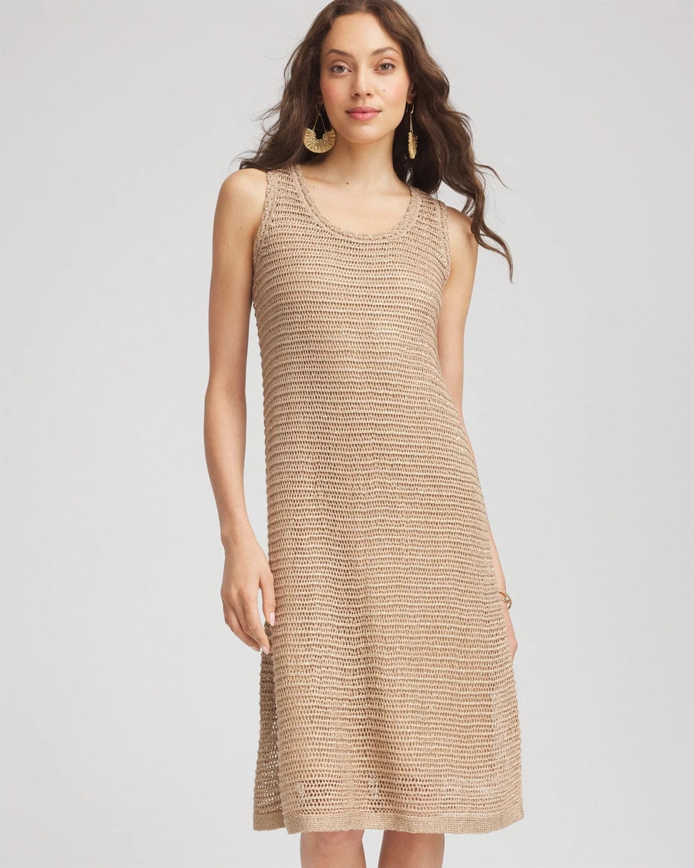 Chico's Hot Sale - Crochet-Knit Sequins Tank Dress Cafe Aroma