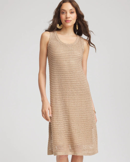 Chico's Hot Sale - Crochet-Knit Sequins Tank Dress Cafe Aroma