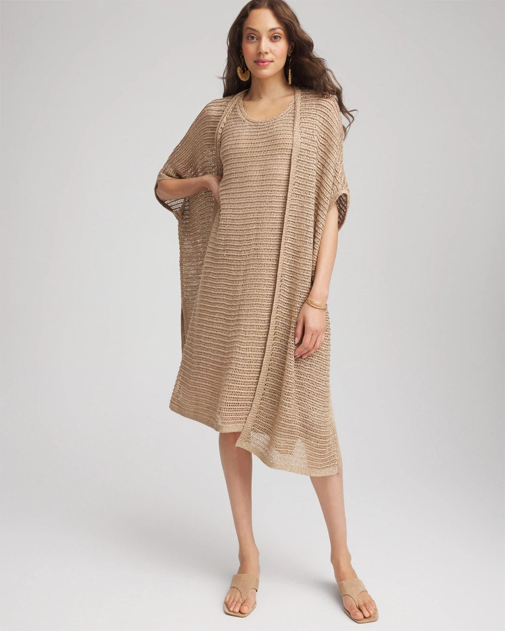 Chico's Hot Sale - Crochet-Knit Sequins Tank Dress Cafe Aroma