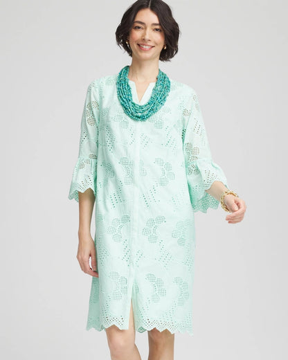 Chico's Great Value - Eyelet Cotton Voile Dress Teal Waters