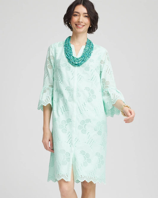 Chico's Great Value - Eyelet Cotton Voile Dress Teal Waters