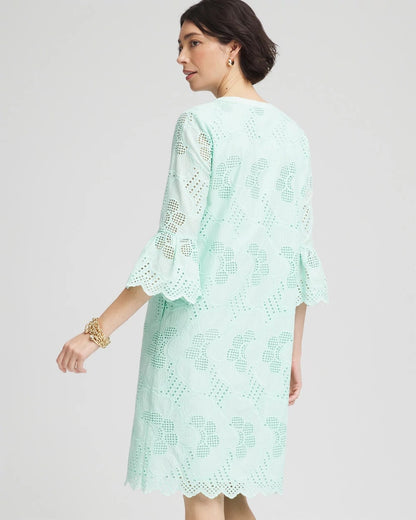 Chico's Great Value - Eyelet Cotton Voile Dress Teal Waters