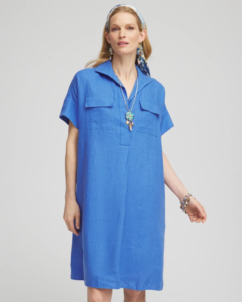 Chico's Smart Buy - High-low Linen Shirtdress Blue Pearl