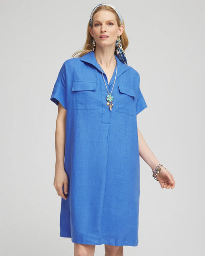 Chico's Smart Buy - High-low Linen Shirtdress Blue Pearl