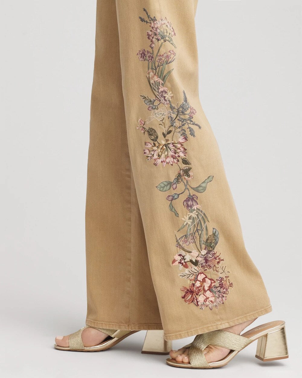Chico's Everyday - Embroidered High-Rise Wide-Leg Jeans Cafe Aroma