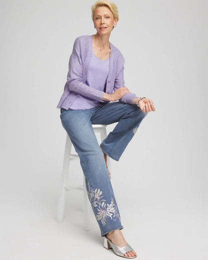 Chico's Recommended - Embroidered Pull-On Wide-Leg Jeans Soraya Indigo
