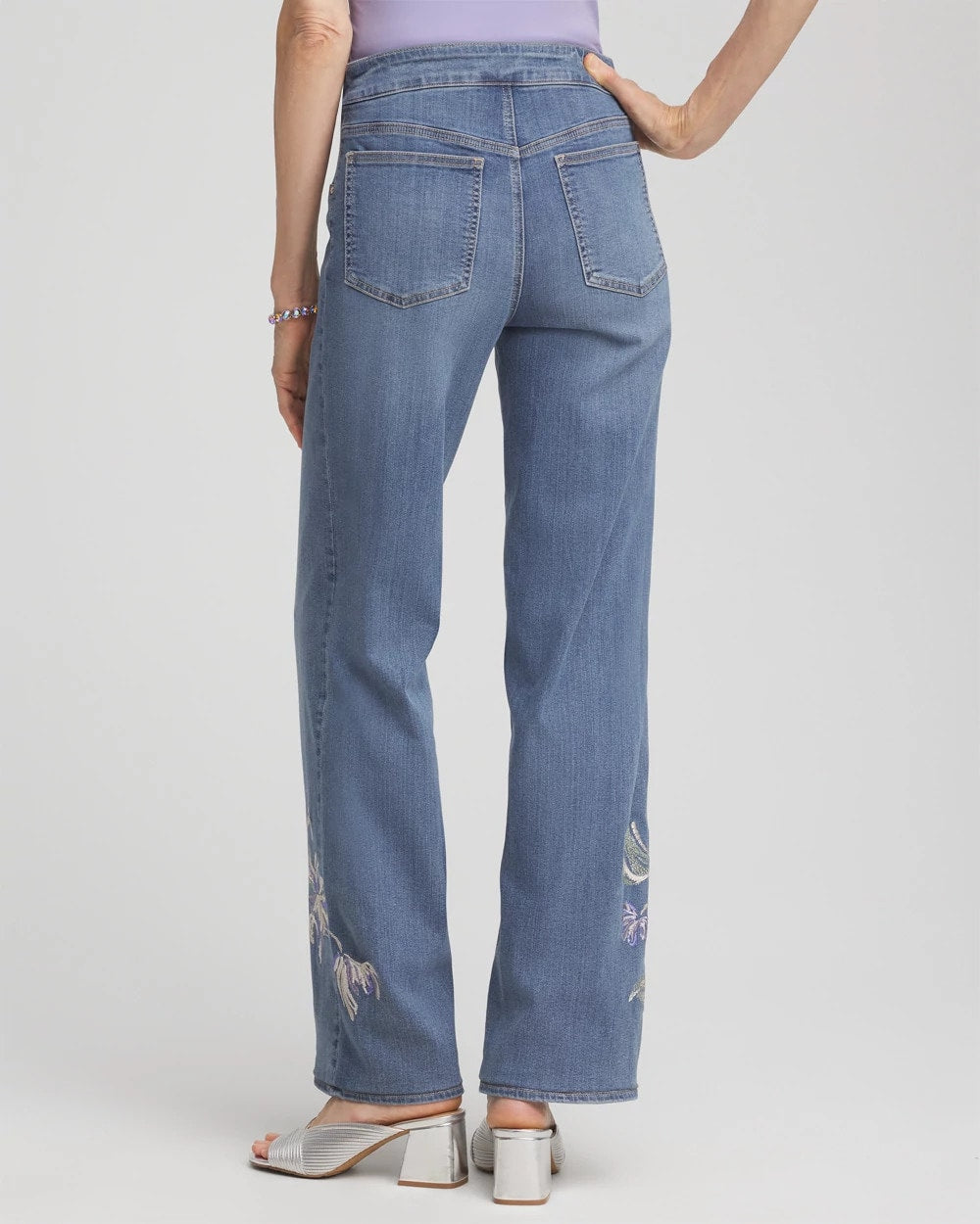 Chico's Recommended - Embroidered Pull-On Wide-Leg Jeans Soraya Indigo