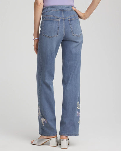 Chico's Recommended - Embroidered Pull-On Wide-Leg Jeans Soraya Indigo