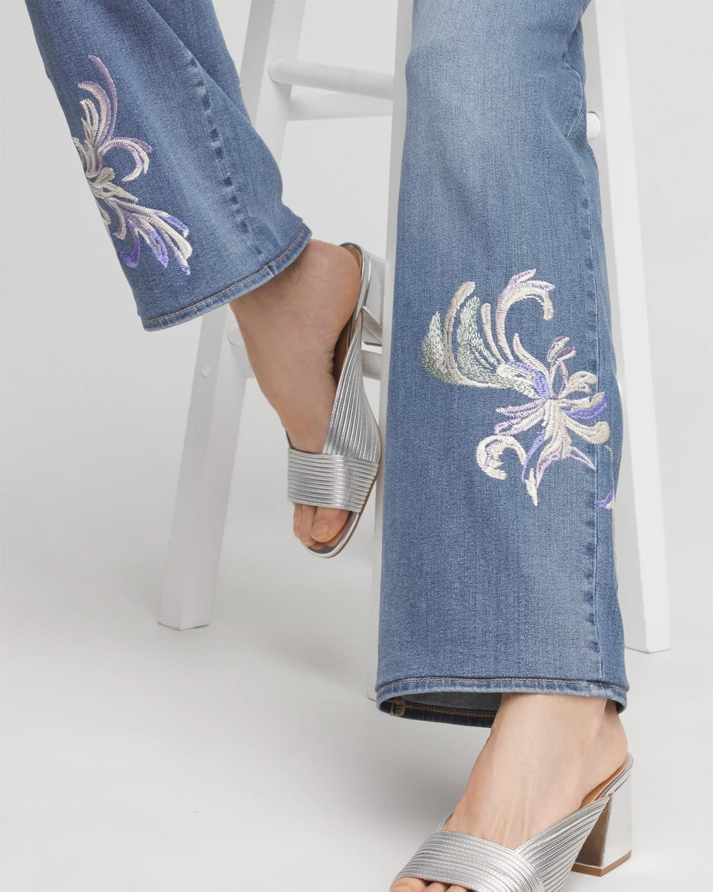 Chico's Recommended - Embroidered Pull-On Wide-Leg Jeans Soraya Indigo