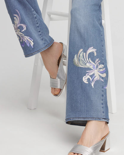 Chico's Recommended - Embroidered Pull-On Wide-Leg Jeans Soraya Indigo