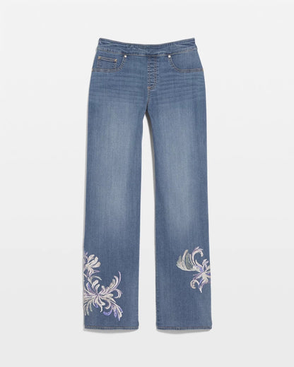 Chico's Recommended - Embroidered Pull-On Wide-Leg Jeans Soraya Indigo