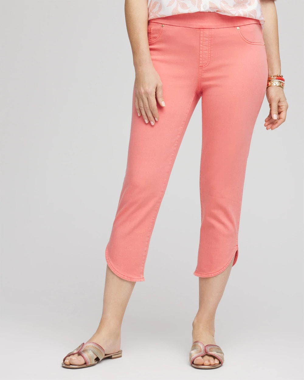 Chico's Special Offer - Pull-On Dolphin-Hemmed Capri Jeans Melon Mambo