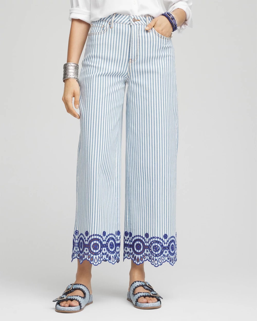 Chico's Smart Buy - Eyelet High-Rise Wide Cropped Jeans Blue