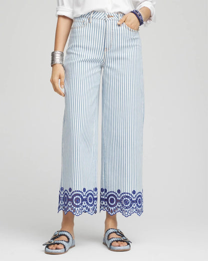 Chico's Smart Buy - Eyelet High-Rise Wide Cropped Jeans Blue