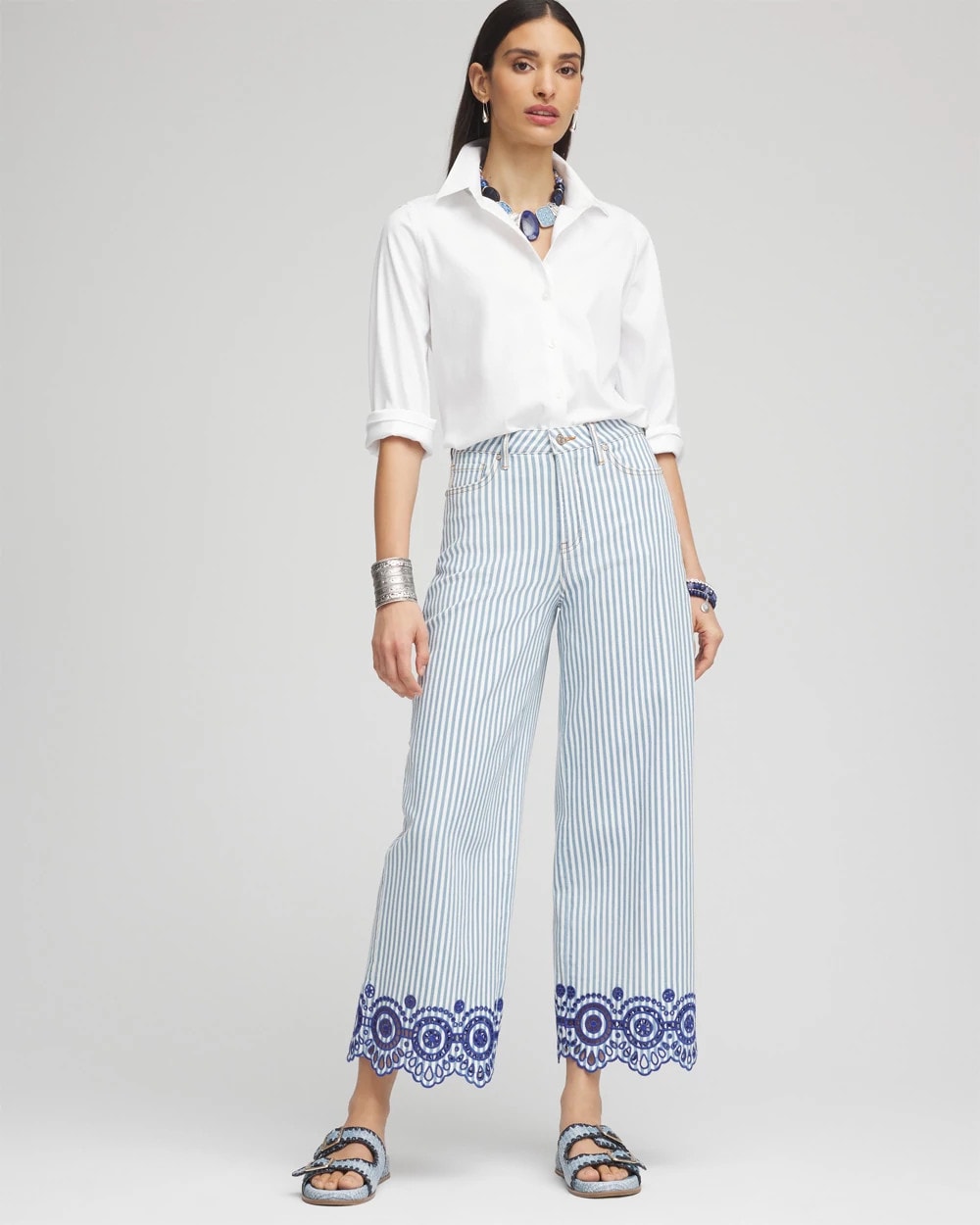 Chico's Smart Buy - Eyelet High-Rise Wide Cropped Jeans Blue