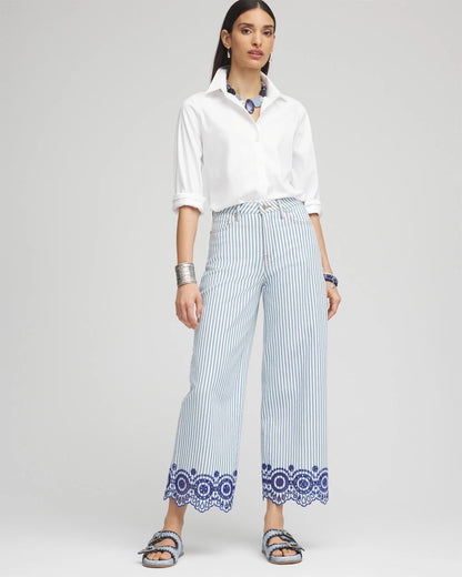 Chico's Smart Buy - Eyelet High-Rise Wide Cropped Jeans Blue