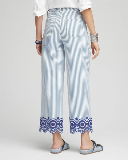 Chico's Smart Buy - Eyelet High-Rise Wide Cropped Jeans Blue