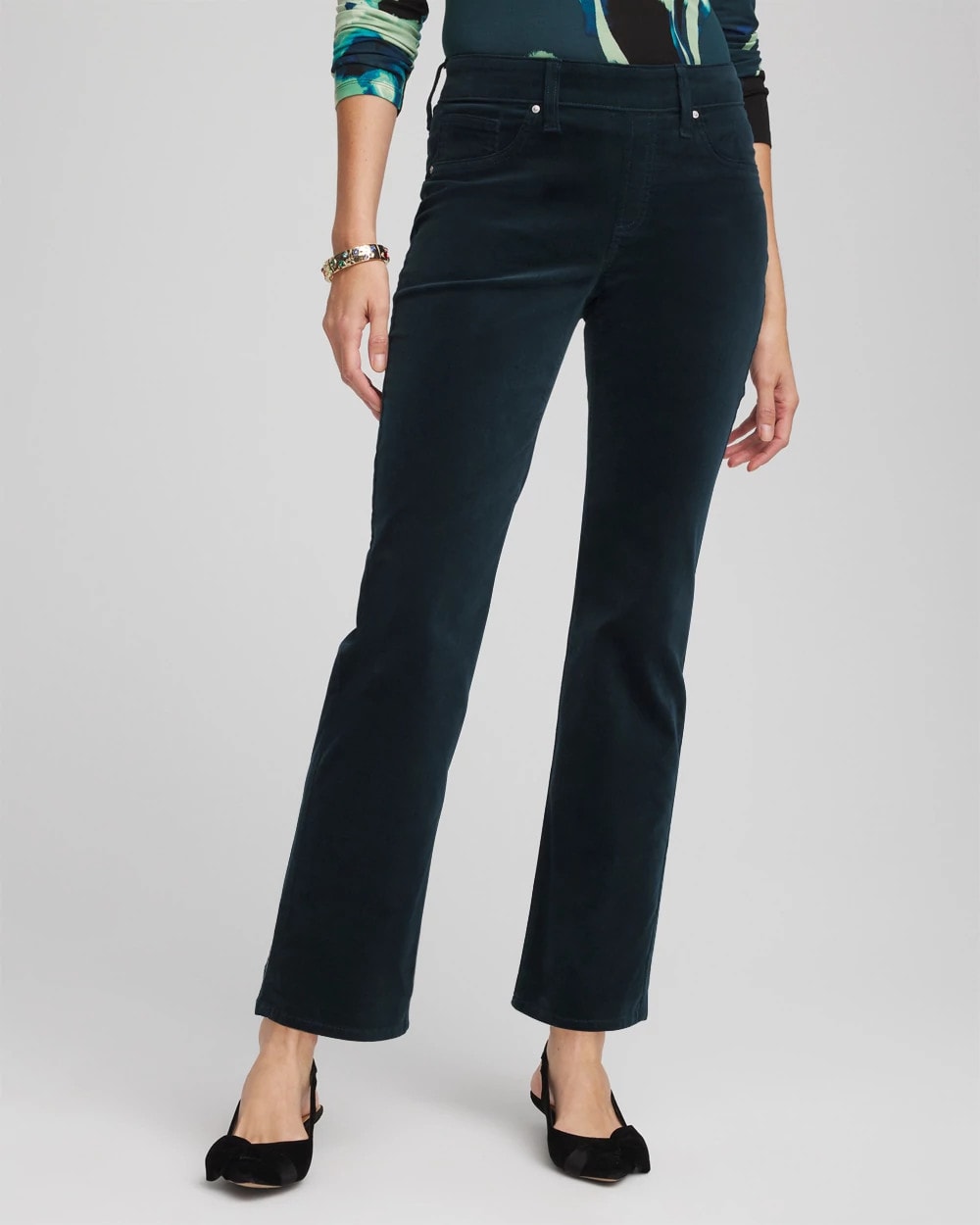 Chico's Premium - Velveteen Pull-On Flared Jeans Teal Shadow