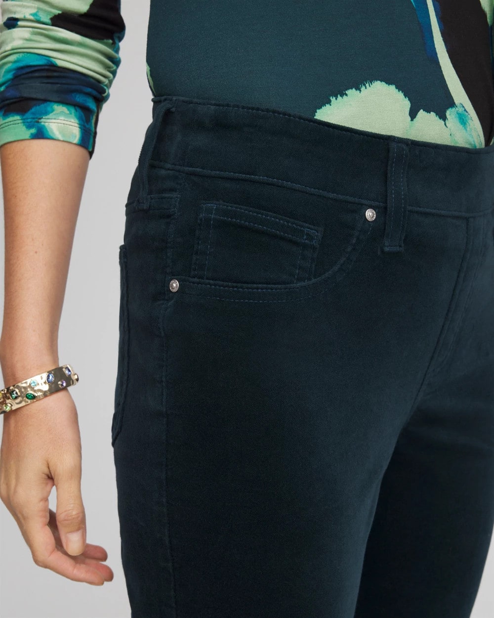 Chico's Premium - Velveteen Pull-On Flared Jeans Teal Shadow
