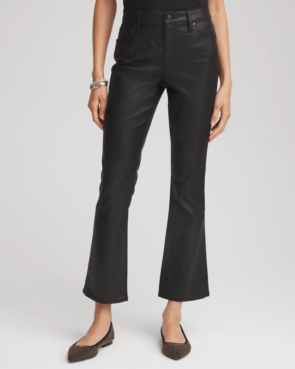Chico's Latest - Coated Girlfriend Cropped Flared Jeans Black