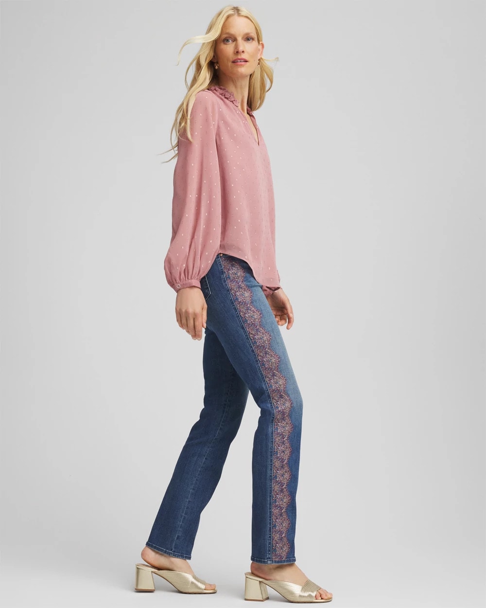 Chico's Customer Favorite - Lace Embroidered Pull-On Straight Jeans Alpine Indigo