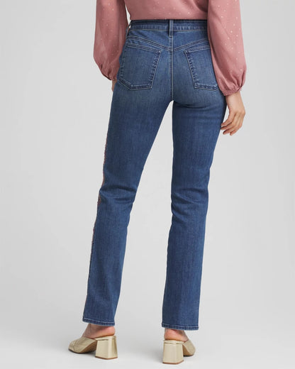Chico's Customer Favorite - Lace Embroidered Pull-On Straight Jeans Alpine Indigo