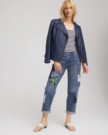 Chico's Quality - Boyfriend Patchwork Cropped Jeans Whimsical Indigo