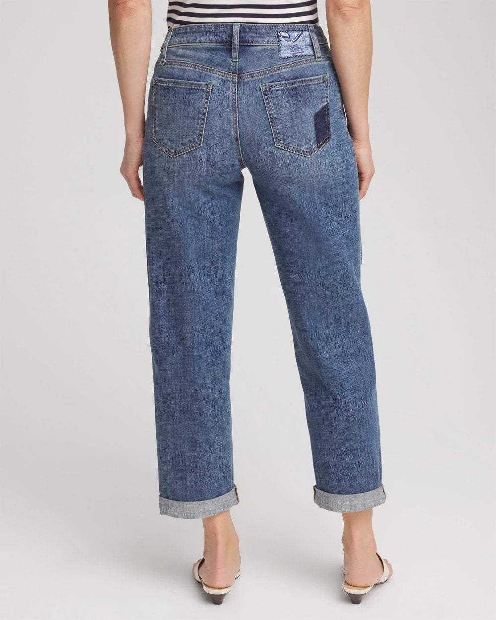 Chico's Quality - Boyfriend Patchwork Cropped Jeans Whimsical Indigo