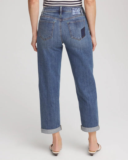 Chico's Quality - Boyfriend Patchwork Cropped Jeans Whimsical Indigo