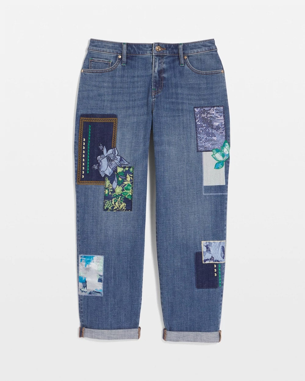 Chico's Quality - Boyfriend Patchwork Cropped Jeans Whimsical Indigo