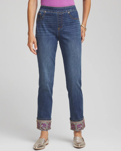 Chico's Quality - Embellished Pull-On Slim Ankle Jeggings Buttercup Indigo