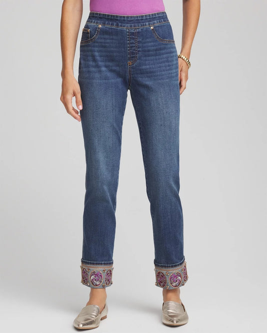 Chico's Quality - Embellished Pull-On Slim Ankle Jeggings Buttercup Indigo