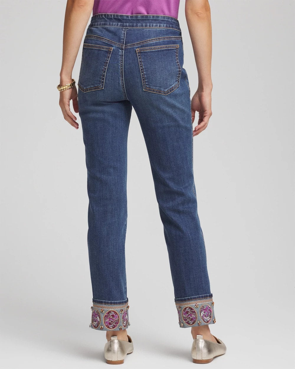 Chico's Quality - Embellished Pull-On Slim Ankle Jeggings Buttercup Indigo