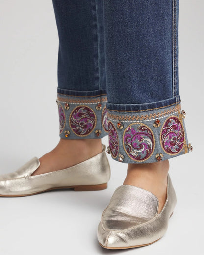 Chico's Quality - Embellished Pull-On Slim Ankle Jeggings Buttercup Indigo