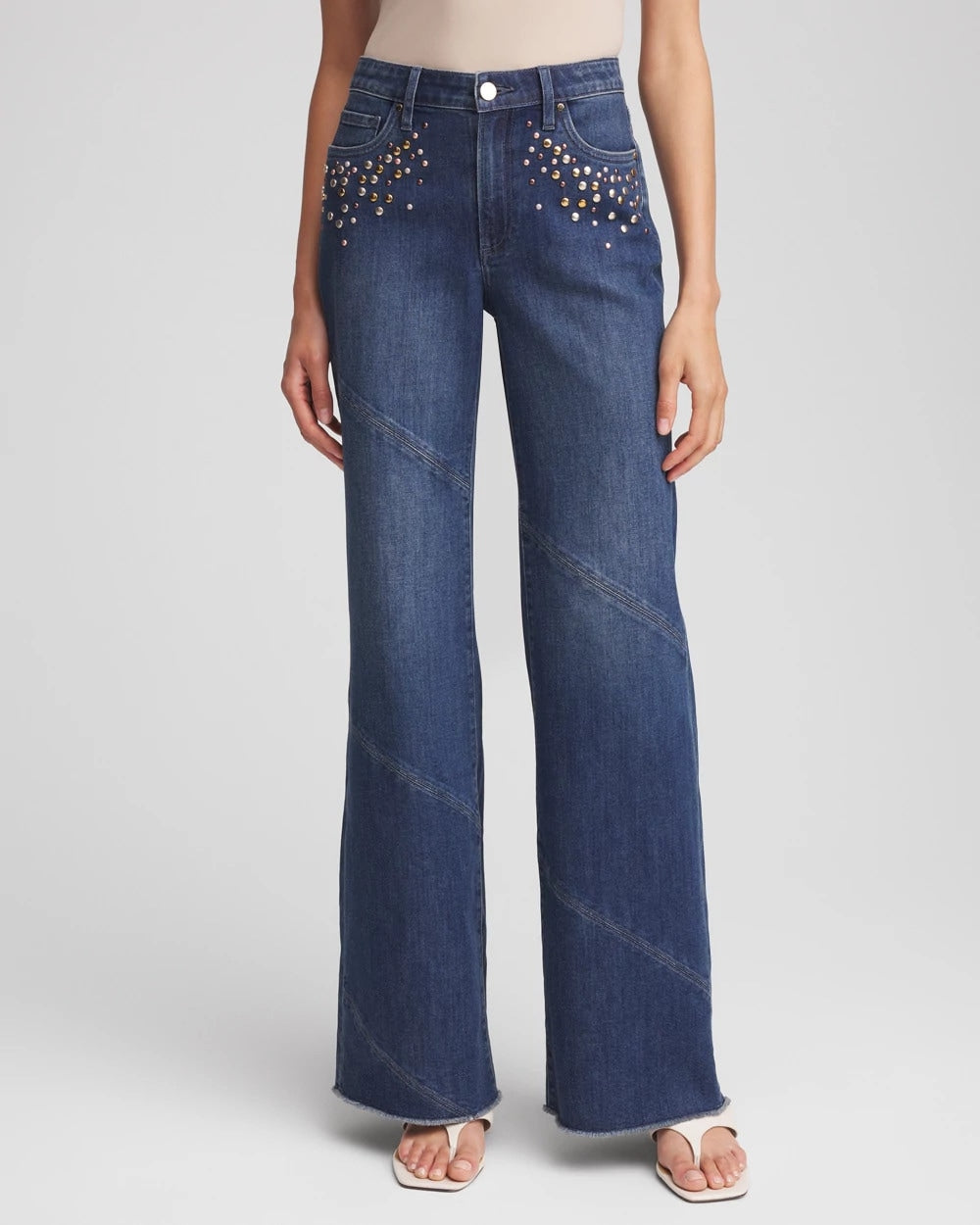 Chico's Top Pick - Embellished Frayed Flared-Leg Jeans Irvina Indigo