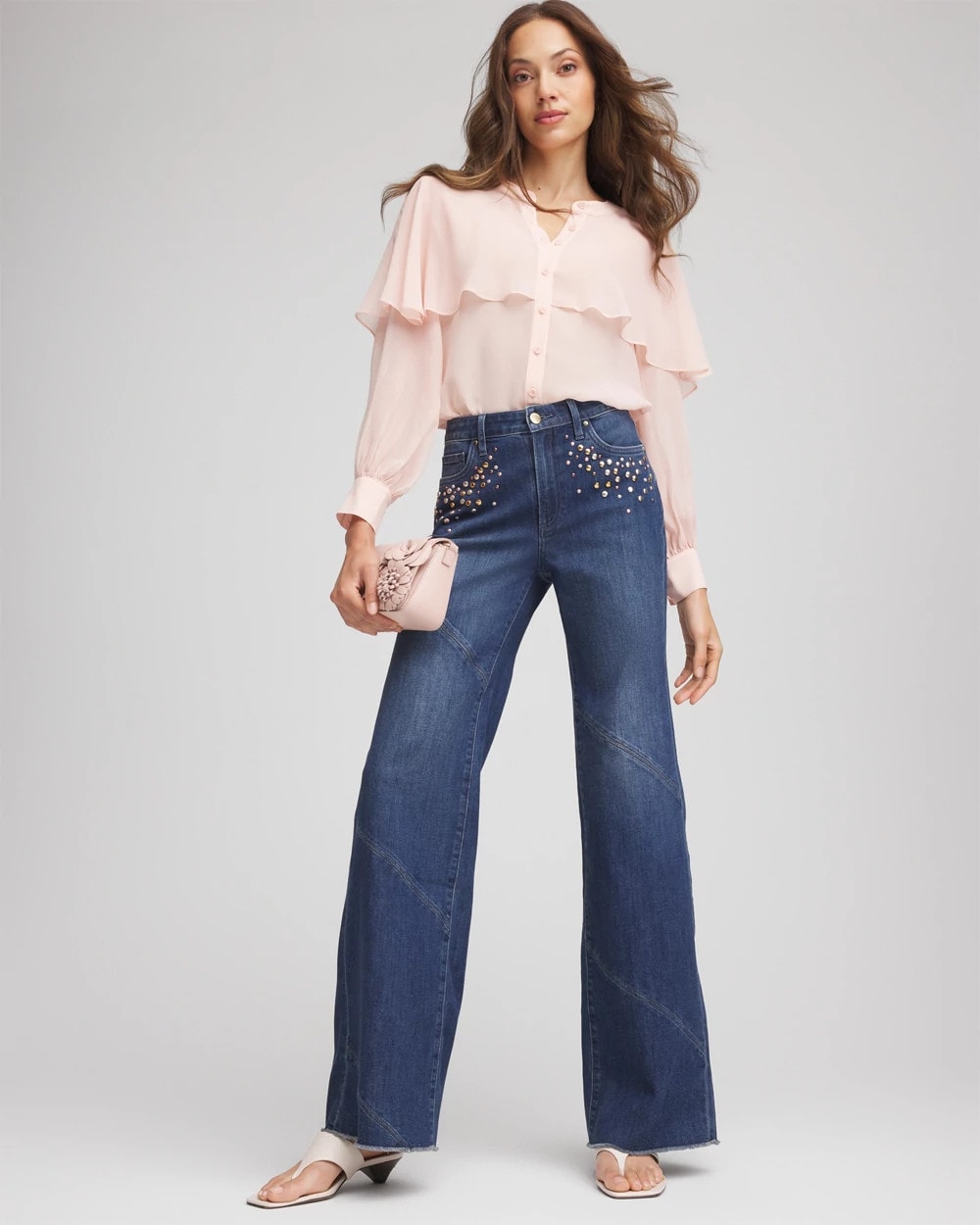 Chico's Top Pick - Embellished Frayed Flared-Leg Jeans Irvina Indigo