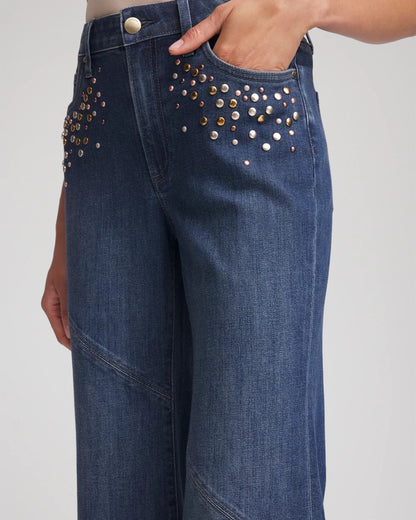 Chico's Top Pick - Embellished Frayed Flared-Leg Jeans Irvina Indigo